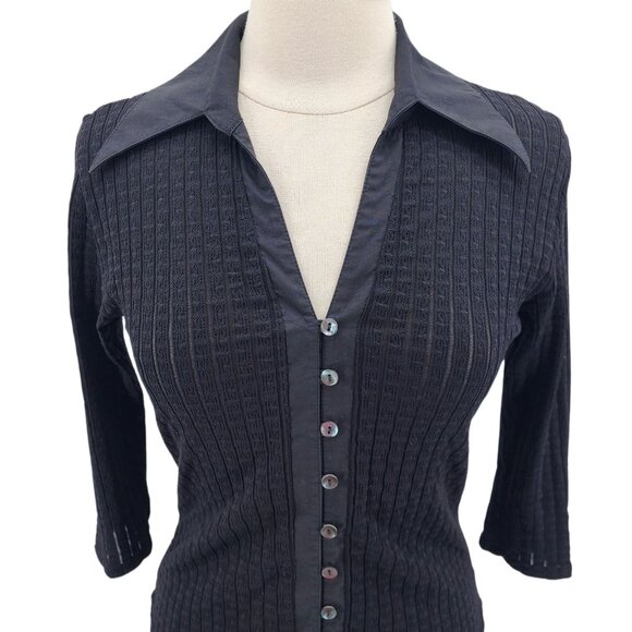Rayure Paris Womens Medium / 44 Top Textured Black Collared Button Down Goth - Picture 4 of 11